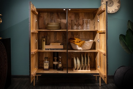 Massief highboard DALA 100cm mangohout zwart gouden poten - Img 3