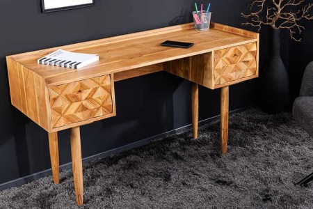Massief houten bureau ALPINE 135 cm natuurlijke acaciahoningafwerking met opberglades - Img 2