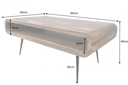 Massief houten salontafel ALPHA 90 cm metalen poten met natuurlijke Sheesham steenafwerking en opbergruimte - Img 2