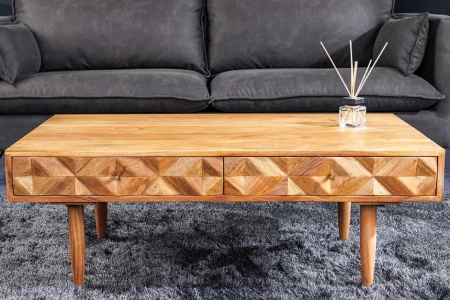 Massief houten salontafel ALPINE 102 cm natuurlijke acaciahoningafwerking met opbergladen - Img 5