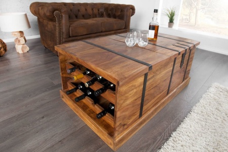 Massief houten salontafel Kist 100 cm Sheesham welke ruimte bied voor 8 flessen wijn - Img 2