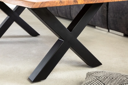 Massief houten salontafel MAMMUT 120 cm acaciahoning afwerking X-frame zwart tafelblad 2,5 cm - Img 8