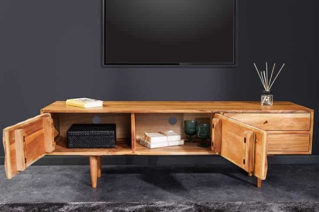 Massief houten tv-lowboard ALPINE 145 cm natuurlijke acacia retro-design met honingkleurige afwerking - Img 6