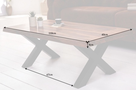 Massief salontafel met boomrand AMAZONAS 110 cm bruin sheesham met X-frame - Img 2