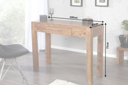 Massief secretaresse MAKASSAR 100cm consoletafel Sheesham steenafwerking Bureau met unieke nerf - Img 8