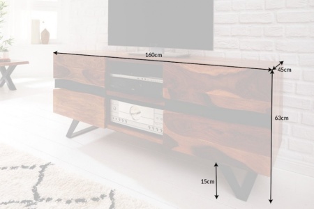 Massief TV lowboard AMAZONAS 160cm bruin sheesham hout met boomrand - Img 2