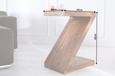 Massieve bijzettafel Z 45cm Sheesham steenafwerking Z-vorm unieke nerf - Img 6