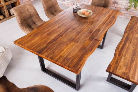 Massieve boomstam eettafel GENESIS 140cm acacia boomrand onderstel - Img 3