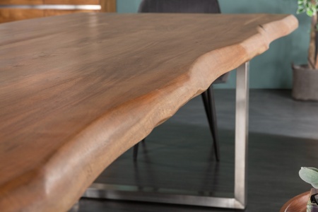 Massieve boomstam eettafel MAMMUT NATURE 300cm acacia 6cm tafelblad roestvrijstalen poten - Img 6
