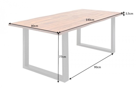 Massieve boomstam eettafel Mose 140cm acacia boomrand skid frame industriële afwerking - Img 2