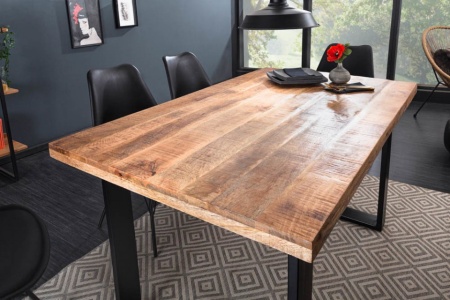 Massieve eettafel 140 cm mangohout ijzer industrieel design - Img 4