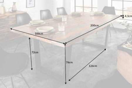 Massieve eettafel FIRE &amp; EARTH 200cm sheesham hout grijze rookafwerking unieke nerf - Img 2