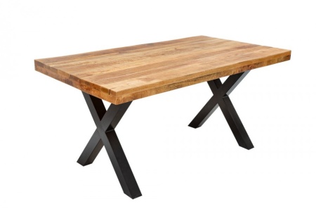 Massieve eettafel IRON CRAFT 160 cm mangohout industrieel design met X-poten - Img 8