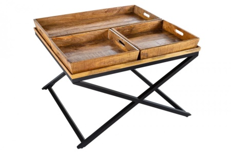 Massieve salontafel 80cm mangohout incl. 3 uitneembare dienbladen - Img 8