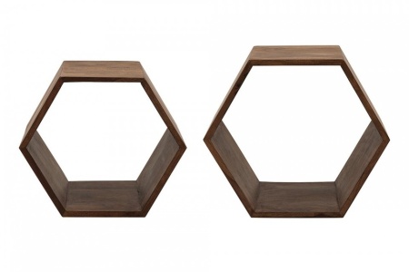 Massieve set van 2 cubes HEXAGON Sheesham Stone Finish bijzettafels - Img 6