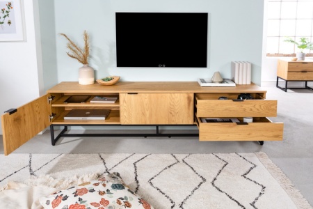 Modern TV-bord X7 180 cm eiken decor laag bord gecoat afgeleid houtproduct met zwart frame - Img 5