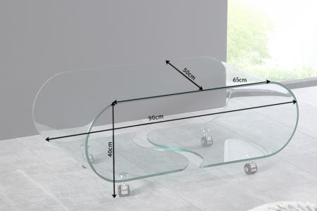Moderne glazen transparant salontafel op wielen 90 cm - Img 2