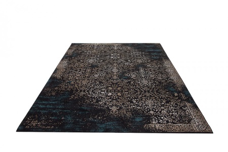 Oosters katoenen vloerkleed 240x160cm donkerblauw bloemenpatroon - Img 2