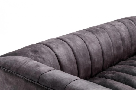Retro 3-zitsbank NOBLESSE 225 cm grijze fluwelen stof met decoratief stiksel - Img 3