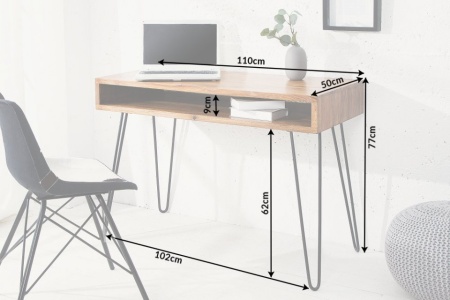 Retro bureau SCORPION 110 cm Sheesham hout steen finish Haarspeldpoten palissander - Img 8