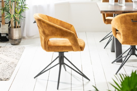 Retro draaistoel ETERNITY mosterdgeel fluweel met comforthandvat - Img 4