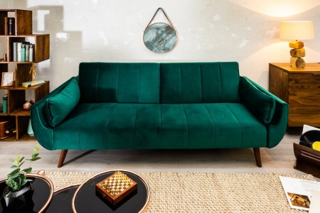 Retro slaapbank Fluweelstof smaragdgroen 220 cm 3-zitsbank met bedfunctie - Img 2