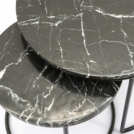Salontafel rond set van 2 met marmer blad Zwart - Img 4
