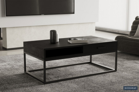 SALONTAFEL ZWART MANGO HOUT MET LADE 110cm