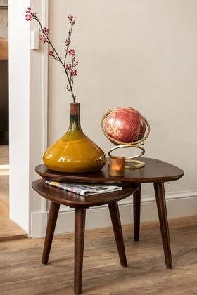 Set Van 2 Bijzettafel Vintage Hout Bruin - Img 6