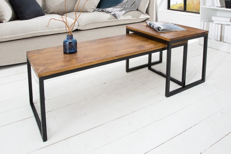 Set van 2 design salontafels ELEMENTS 100 cm metalen frame met sheeshamsteen afwerking - Img 3