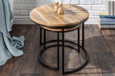 Set van 2 industriële bijzettafels ELEMENTS 57 cm massief mangohout - Img 3