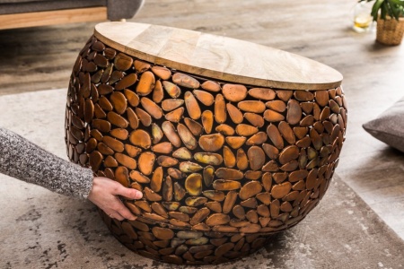 Set van 2 salontafels STONE MOSAIC 65cm koper acaciahout handgemaakte mozaïek look - Img 7