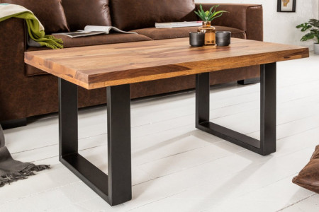 Solide salontafel IRON CRAFT 100 cm Sheesham steen industrieel design