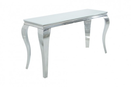 Stijlvolle design Side tafel MODERN BAROCK 140cm roestvrij staal met tafelblad in wit opaalglas - Img 6