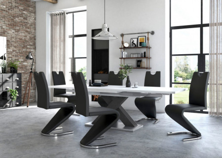 Uitschuifbare wit mat Eettafel "Comfort C", 180-280 cm met X-onderstel in grafiet 180-280 cm