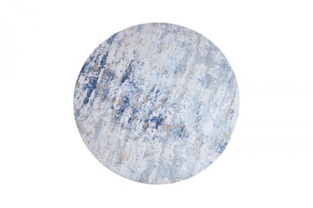 Vintage vloerkleed 150 cm blauw gewassen ronde used look - Img 7