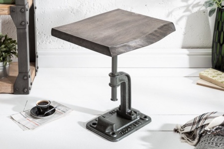 Authentieke bijzettafel FACTORY 43 cm acacia grijs massief hout industrieel design - Img 3