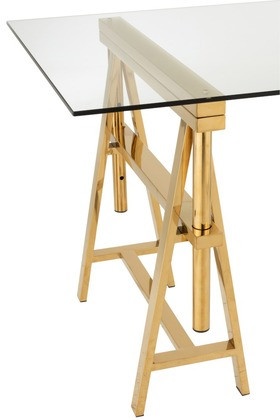 Bureau Verstelbaar Roestvrij Staal/Glas Goud/Transparant 150cm - Img 4