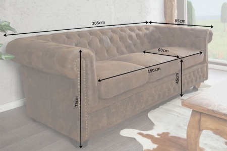 Chesterfield 3-zits bank 205cm antiek bruin met knoopsluiting en veerkern - Img 5