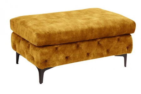 Chesterfield kruk MODERN BAROK 92cm mosterdgeel fluwelen voetenbank - Img 8
