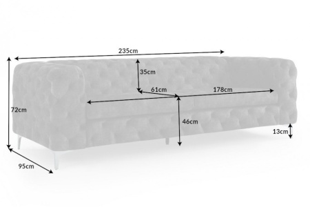 Chesterfield stof Fluweel donkergrijs 3-zitsbank 235 cm - Img 2