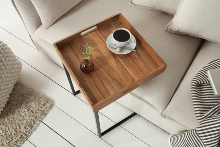 Design bijzettafel CIA 40cm acacia massief houten zwarte dienbladtafel - Img 2