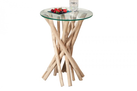 Design bijzettafel DRIFTWOOD 40cm teak met glazen blad ronde salontafel - Img 8