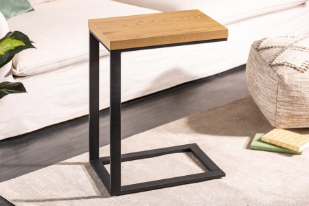 Design Bijzettafel zoals Laptoptafel 45 cm eiken look bijzettafel zwart frame - Img 4