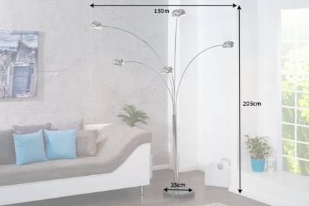 Design booglamp FIVE LIGHTS 205 cm zilveren vloerlamp met marmeren voet - Img 2