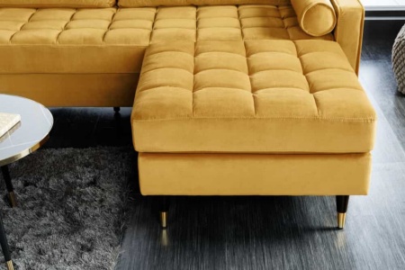 Design kruk COSY VELVET 80cm mosterdgeel goud fluwelen metalen poten - Img 4