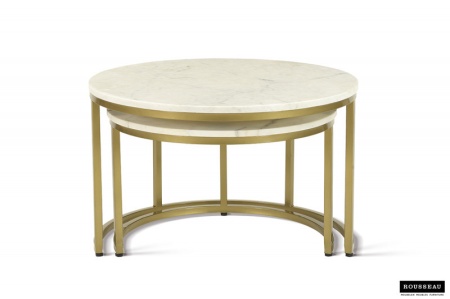 Design salontafel set van 2 ELEGANCE 70cm wit met marmer decor messing gouden frame - Img 3