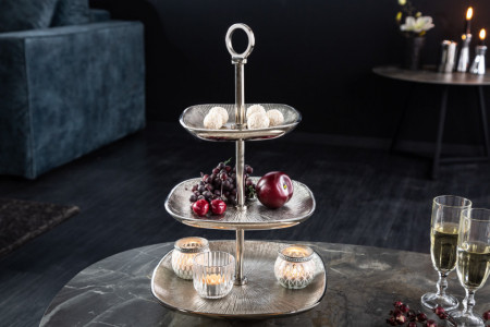 Design taartplateau ORIENT 44 cm zilver met drie verdiepingen