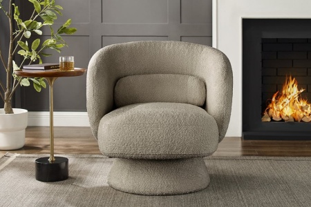 Draaibare designfauteuil BOSSA NOVA 80cm bouclé taupe - Img 3