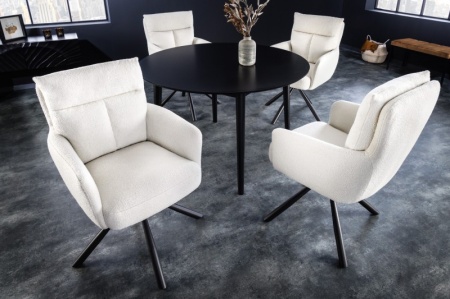 Draaibare retro stoel BIG GEORGE witte bouclé met armleuningen Bonell veerkern teddystof - Img 4